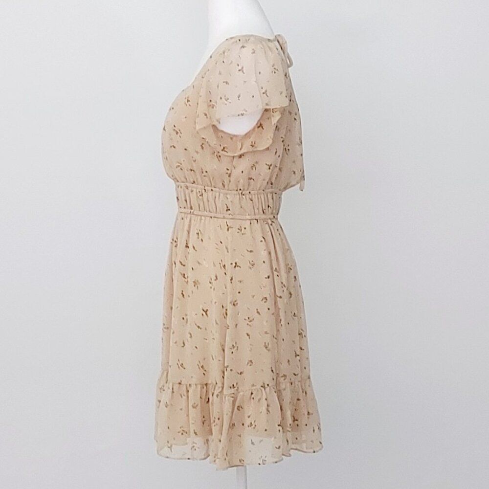 Altar’d State Women’s Tan Floral Dress Flowy Cap Sleeves, Simple Elegance Size M - Picture 10 of 12